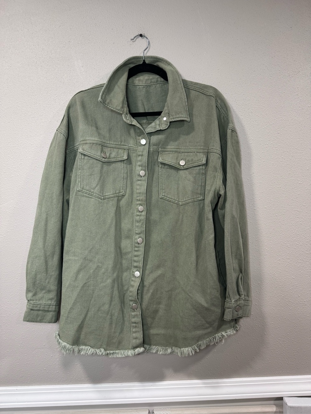 Olive Green Frayed Hem Utility Jacket